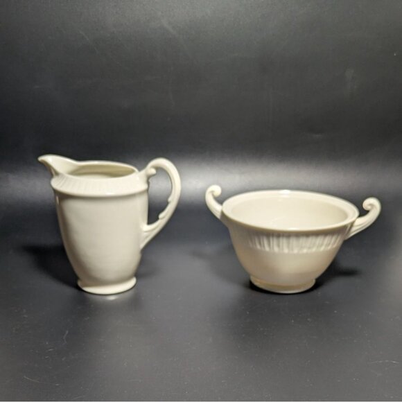 Syracuse China Shelledge Cream Sugar Bowl & Creamer Vintage Porcelain Elegant - Picture 6 of 16